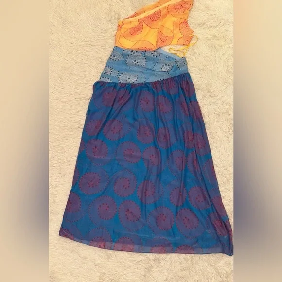 NWOT Staud Ashlyn one shoulder Maxi Dress Blue Size 16 - Picture 4 of 6